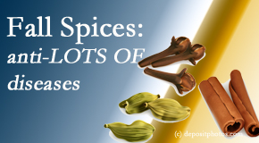 Aurora Chiropractic Center likes the cozy three fall spices starting with “C” – clove, cardamon and cinnamon! Their “anti” properties are so healthy