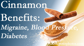 Aurora Chiropractic Center shares research on the benefits of cinnamon for migraine, diabetes and blood pressure.