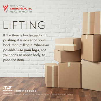 Aurora Chiropractic Center advises lifting with your legs.
