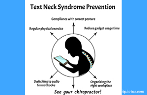 Aurora Chiropractic Center presents a prevention plan for text neck syndrome: better posture, frequent breaks, manipulation.